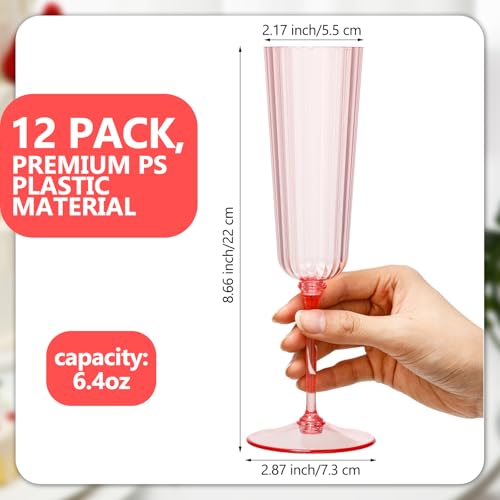 Jingmore 24 Pcs Plastic Ribbed Champagne Flutes With Stem, 6.4 oz Clear Vintage Disposable Champagne Glasses for Wedding Birthday Anniversary (Pink) - Image 2