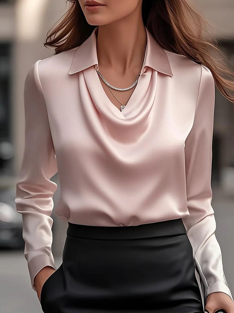 2025 Independent Station Wish Temperament Solid Color Simple Swing Collar Shirt Collar Women'S Top - Image 1