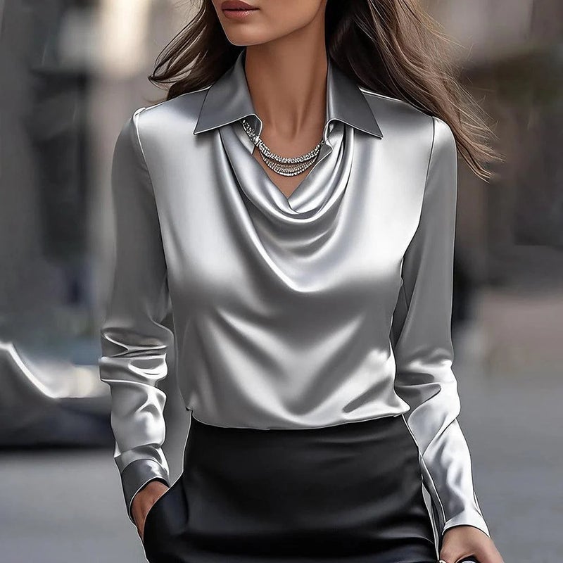 2025 Independent Station Wish Temperament Solid Color Simple Swing Collar Shirt Collar Women'S Top - Image 3