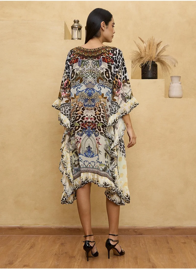 Couturelabs Animal Printed Kaftan with Neck Detail