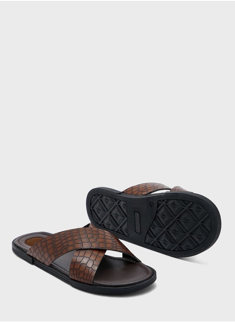 Robert Wood - Croc Embossed Casual Sandals - Image 1
