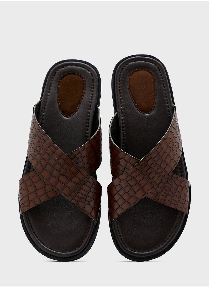 Robert Wood - Croc Embossed Casual Sandals - Image 1