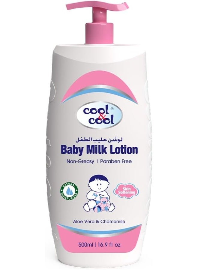 Cool & Cool Baby Milk Lotion Skin Softening,Non Greasy , Paraben-Free , Vitamin-E Aloe Vera & Chamomile Extract With Extra Mild Formula 500 ml - Image 1