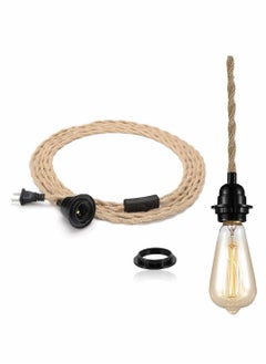 KASTWAVE DIY 15ft Industrial Retro Ceiling Pendant Cord Pendant Light Kit Switch Plug Fabric Outlet Set E26 E27 Lighting Fixture Cable  - Image 1