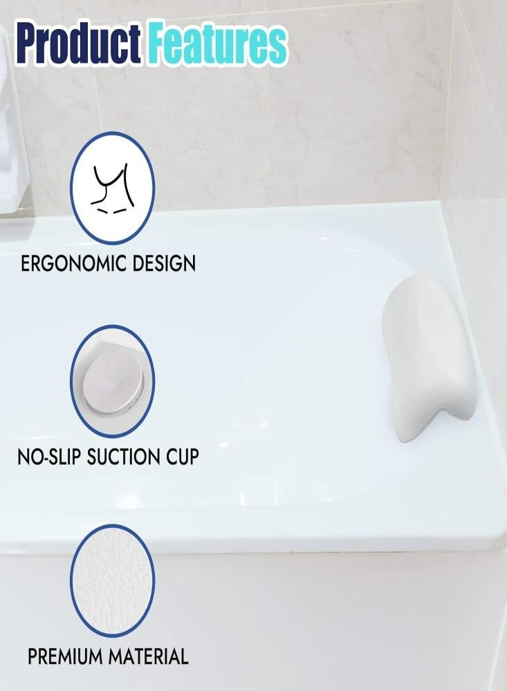 Oasisgalore Bath Pillow Leather Non-slip Waterproof High Elasticity Soft Back Pillow Bathtub Cushion Suction Cup，White - Image 3