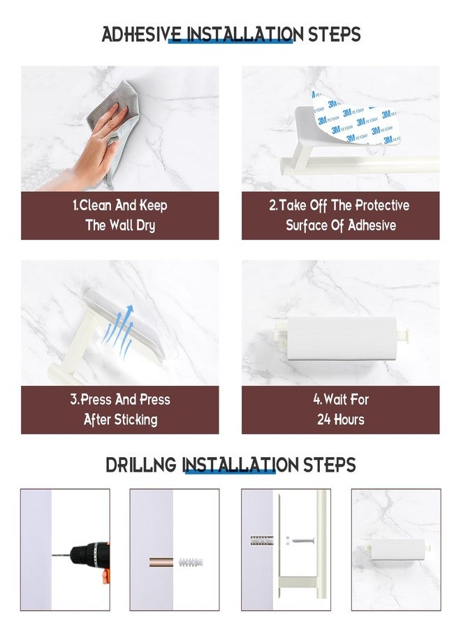 ASTOFLI Paper Towel Holder Under Cabinet No Drilling, Self Adhesive Paper Towel Holder Wall Mount for Kitchen Rack, Under Counter Napin Holder No Drill, RV, 304 Stainless Steel, White - Image 4