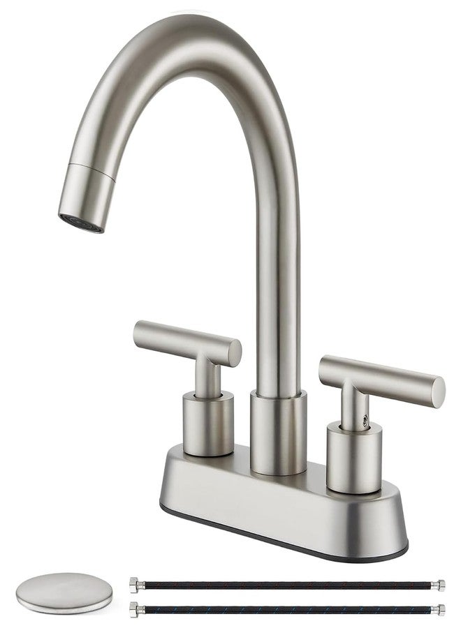 Cinwiny 4 Inch Centerset Bathroom Sink Faucet Double Handles Bathroom Vanity Faucets 360 Degree Swivel Spout Deck Mount Mixer Tap with Pop-up Drain,Brushed Nickel - Image 1