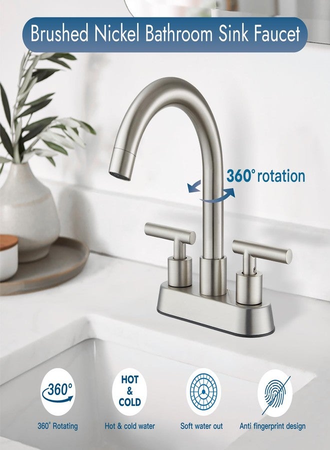 Cinwiny 4 Inch Centerset Bathroom Sink Faucet Double Handles Bathroom Vanity Faucets 360 Degree Swivel Spout Deck Mount Mixer Tap with Pop-up Drain,Brushed Nickel - Image 3