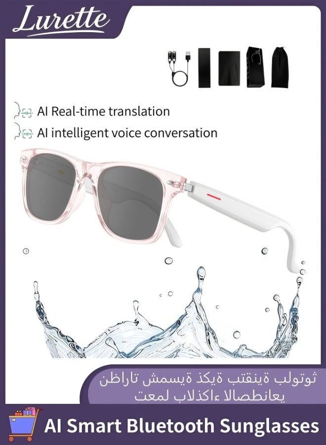 Lurette Smart Glasses, AI Real-time Translation with 144 languages, AI Bluetooth Audio Glasses with Speakers, Polarized UV Protection, Open Ear Sound, Touch Voice Assistant，Bluetooth 5.3 Sunglasses for Men and Women - Pink - Image 1