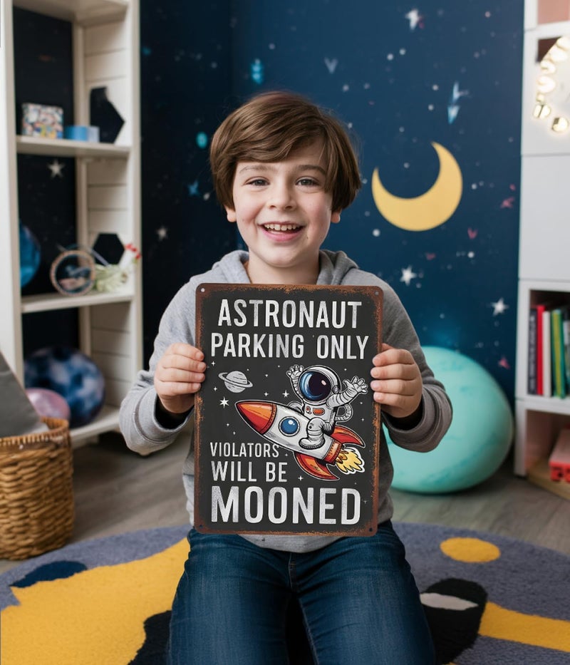 Opix Design Astronaut Parking Sign - Funny Space Room Decor for Boys, Outer Space Gift - Image 3