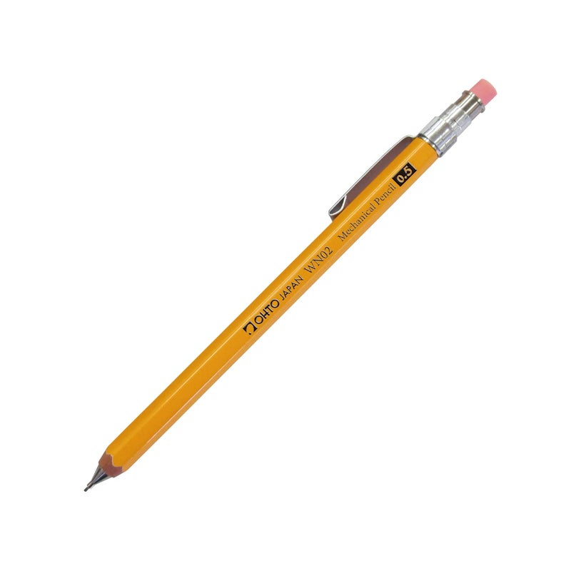 OHTO WN02 Wooden Mechanical Pencil, 0.5mm Fine Point, Mini-Sized Barrel with Clip, Yellow Body, Made from Incense Cedar, WN02-SP5-YL - Image 1