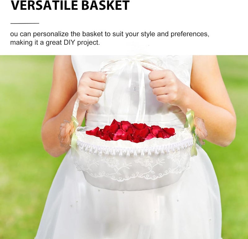 Zerodeko Wedding Handheld Petal Basket Rustic Flower Girl Basket with Lace and Satin for Outdoor Wedding Ceremony - Image 4