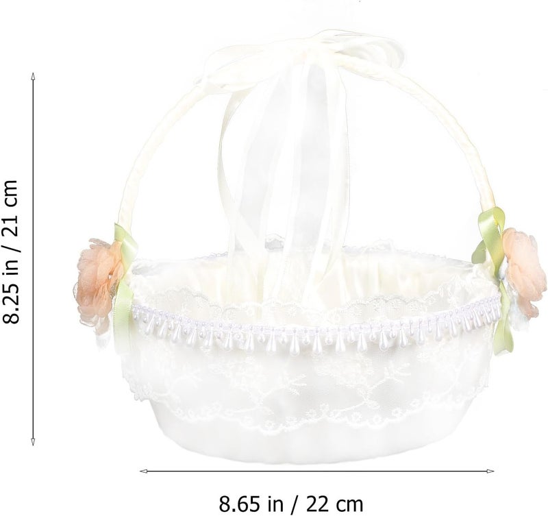 Zerodeko Wedding Handheld Petal Basket Rustic Flower Girl Basket with Lace and Satin for Outdoor Wedding Ceremony - Image 2