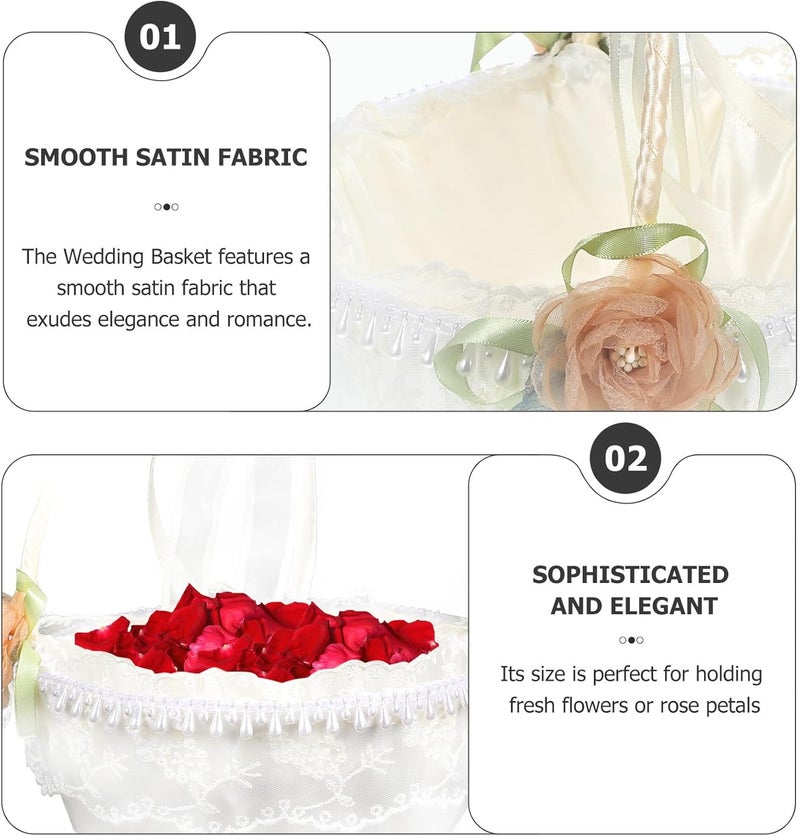 Zerodeko Wedding Handheld Petal Basket Rustic Flower Girl Basket with Lace and Satin for Outdoor Wedding Ceremony - Image 3
