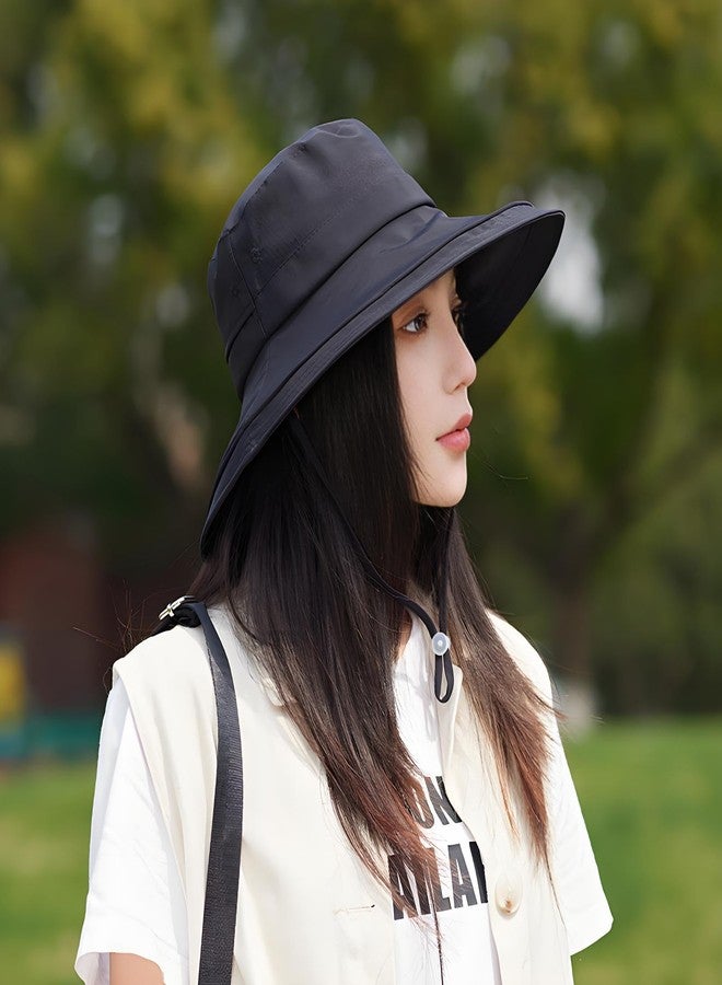 Dukars Womens Sun Hat with Ponytail Hole Beach Summer Hat Wide Brim Packable Gardening Hats (US, Alpha, One Size, Black) - Image 2