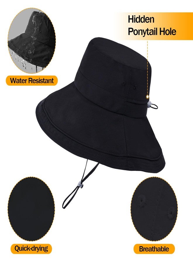 Dukars Womens Sun Hat with Ponytail Hole Beach Summer Hat Wide Brim Packable Gardening Hats (US, Alpha, One Size, Black) - Image 5