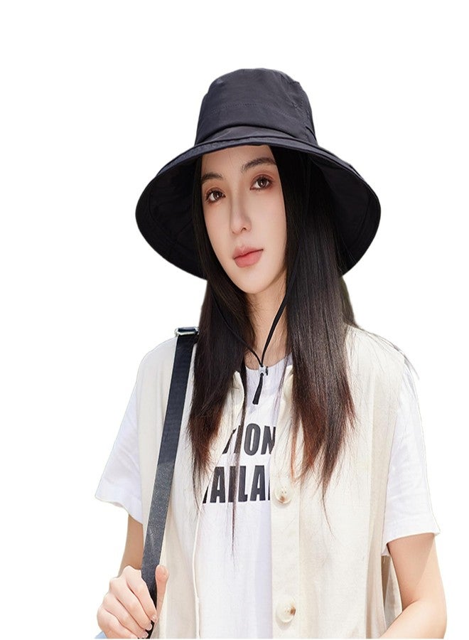 Dukars Womens Sun Hat with Ponytail Hole Beach Summer Hat Wide Brim Packable Gardening Hats (US, Alpha, One Size, Black) - Image 1