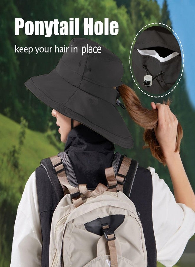 Dukars Womens Sun Hat with Ponytail Hole Beach Summer Hat Wide Brim Packable Gardening Hats (US, Alpha, One Size, Black) - Image 4