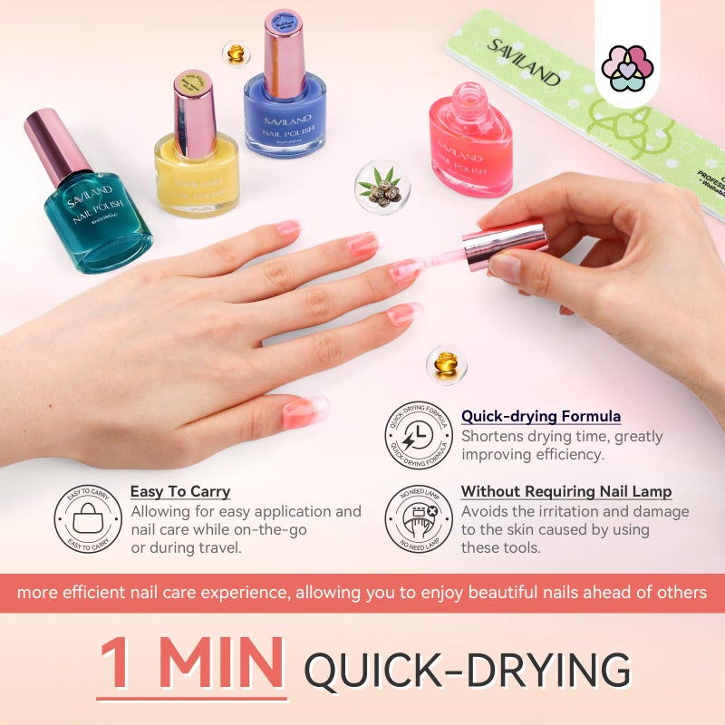 SAVILAND Jelly Nail Polish Set Quick-Dry: 2024 Summer Pastel Pink Nail Polish with Base-Top Coat 0.34 oz Macaron-Candy Transparent Nudes Nail Lacquer Kit for Beginner Finger Toe French DIY Home - Image 4