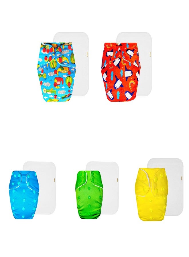 حفاضات دمبلدو القماشية الممتازة مع حشوة قطنية (عبوة من 5) | شعور بالجفاف والراحة | وسادة ماصة من 6 طبقات | أزرار كبس قابلة للتعديل | ضرورية للاستخدام اليومي | من 3 أشهر إلى 3 سنوات | للجنسين - Image 1