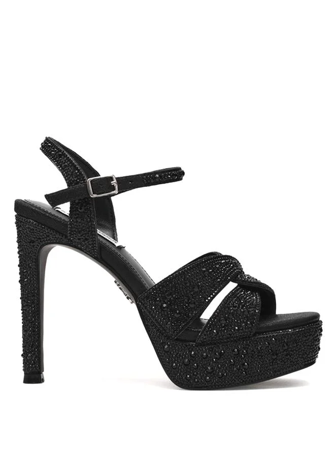 Lavisher-R Black Women's Embellished Heeled Sandals