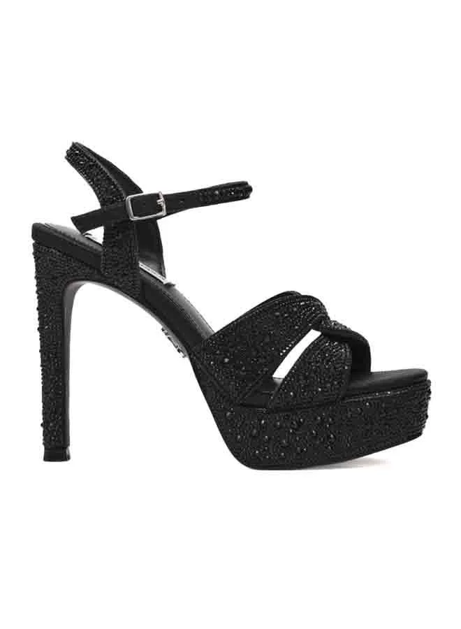 Steve Madden Lavisher-R Women Black Rhinestone Platform Heels