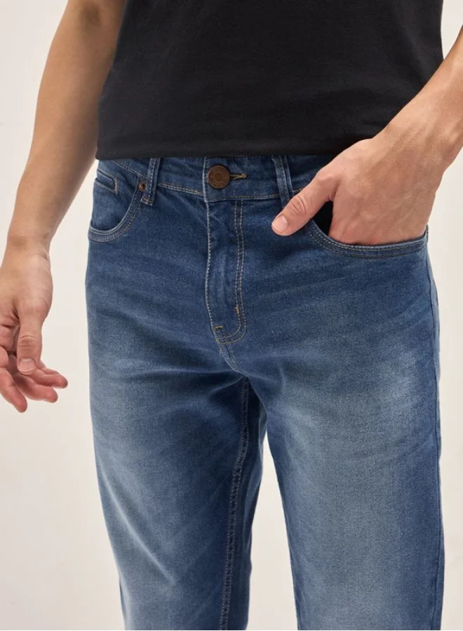 THE BEAR HOUSE Men's Classic Blue with Light Fade Mid-Rise Slim Fit Jeans Classic Comfort With Modern Style, Perfect For Everyday Casual Looks And Effortless Streetwear Vibes