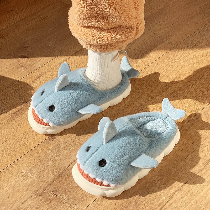 Shark Cotton Slippers Women'S Winter Cute Indoor Home Couple Wear Warm Thick Bottom Parent-Child Bag Heel Children'S Cotton Shoes - Image 4