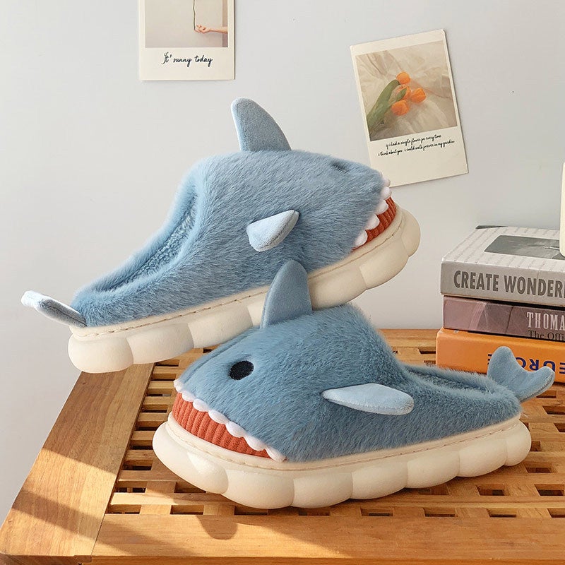Shark Cotton Slippers Women'S Winter Cute Indoor Home Couple Wear Warm Thick Bottom Parent-Child Bag Heel Children'S Cotton Shoes - Image 3