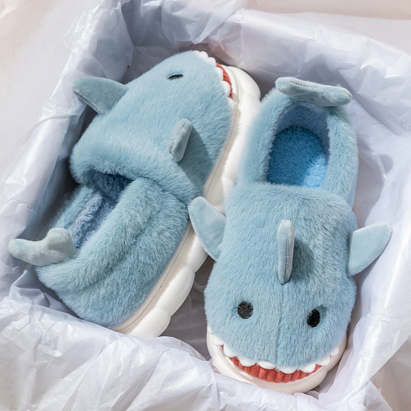 Shark Cotton Slippers Women'S Winter Cute Indoor Home Couple Wear Warm Thick Bottom Parent-Child Bag Heel Children'S Cotton Shoes - Image 1
