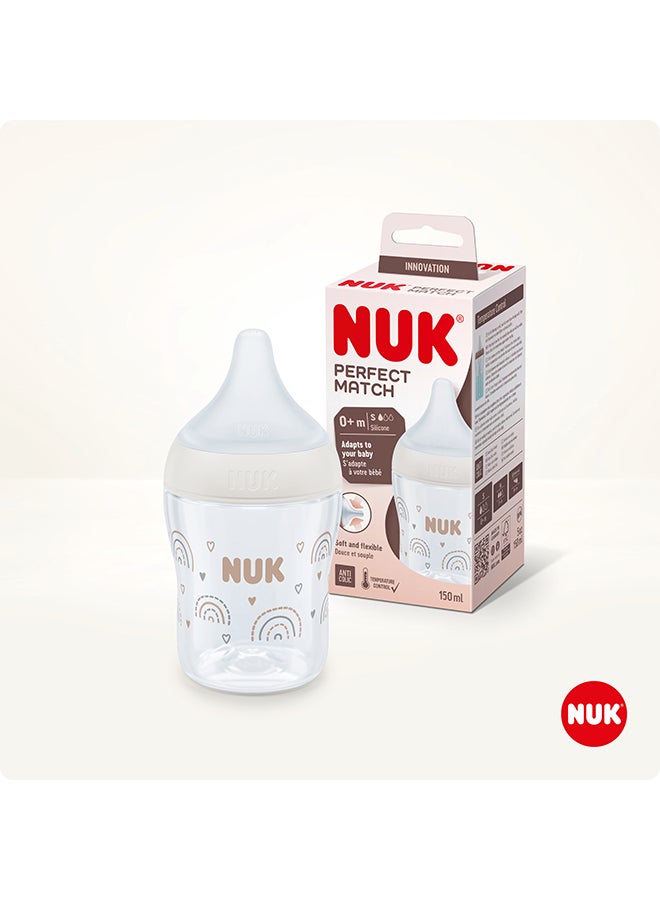 NUK Perfect Match Baby Feeding Bottle | 0+ Months, Temperature Control, Anti-Colic Valve And Bpa Free | M-Silicone Teat, Rainbow-150Ml - Image 2