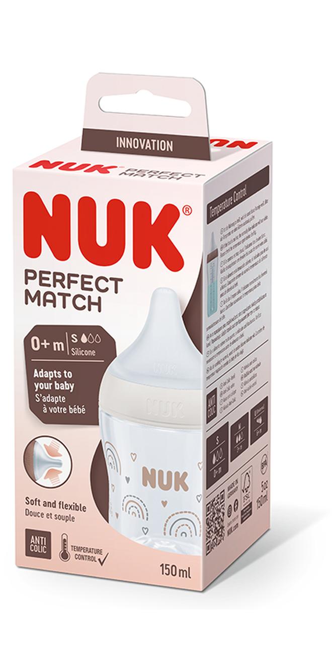 NUK Perfect Match Baby Feeding Bottle | 0+ Months, Temperature Control, Anti-Colic Valve And Bpa Free | M-Silicone Teat, Rainbow-150Ml - Image 1