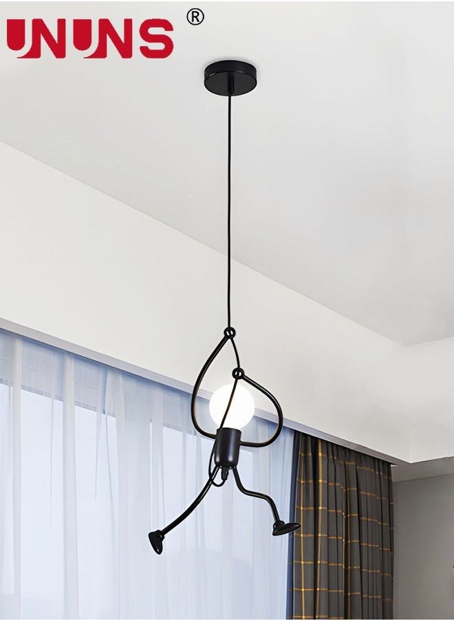 UNUNS Elegant Style Pendant Light,Creative Hanging Black Iron Man shaped Pendant Light With Adjustable Angle,Vintage Led Lamp With Light Bulb,Decorative Lights For Home  - Image 1