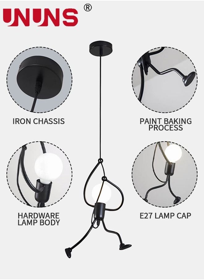 UNUNS Elegant Style Pendant Light,Creative Hanging Black Iron Man shaped Pendant Light With Adjustable Angle,Vintage Led Lamp With Light Bulb,Decorative Lights For Home  - Image 3
