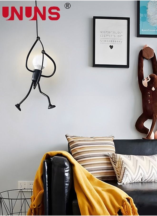 UNUNS Elegant Style Pendant Light,Creative Hanging Black Iron Man shaped Pendant Light With Adjustable Angle,Vintage Led Lamp With Light Bulb,Decorative Lights For Home  - Image 5