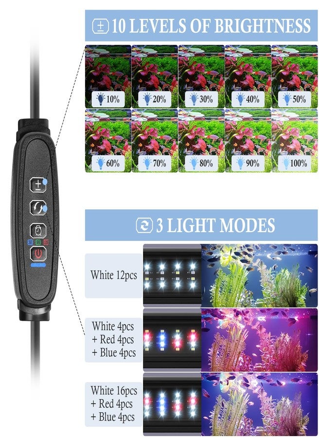 مصباح LED صغير لحوض السمك من فيدور يعمل بمنفذ USB، مصباح كامل الطيف لحوض السمك مع أقواس قابلة للتمديد، مصباح نباتات قابل للتعديل لحوض السمك مع وحدة تحكم خارجية، لحوض المياه العذبة (11-16 بوصة) - Image 3