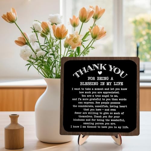 DMADNF Thank You Gifts for Women Men, Appreciation Gifts for Friends, Coworker Leaving Gift, Home Office Decor Wooden Plaque Sign 5.9 x 5.9Inch-Thank You for Being A Blessing in My Life (Black+Brown) - Image 5