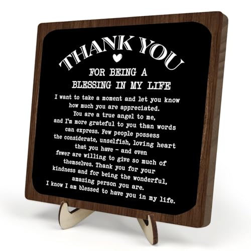 DMADNF Thank You Gifts for Women Men, Appreciation Gifts for Friends, Coworker Leaving Gift, Home Office Decor Wooden Plaque Sign 5.9 x 5.9Inch-Thank You for Being A Blessing in My Life (Black+Brown) - Image 1