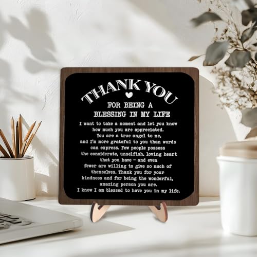 DMADNF Thank You Gifts for Women Men, Appreciation Gifts for Friends, Coworker Leaving Gift, Home Office Decor Wooden Plaque Sign 5.9 x 5.9Inch-Thank You for Being A Blessing in My Life (Black+Brown) - Image 3
