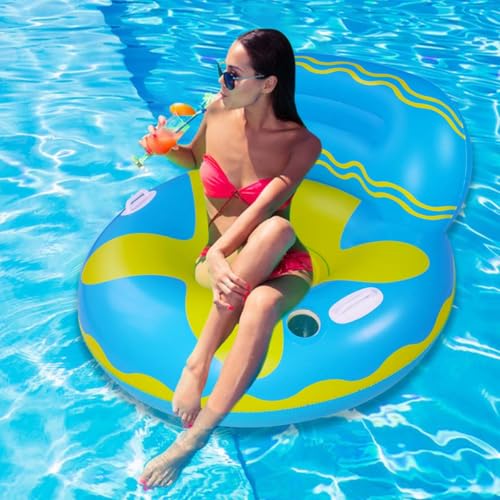 SUNSHINE-MALL Pool Float for Adult, Adult Pool Floats, mesh Bottom Pool raft, with Two Handle and a Big Cup Holder, Great for Chilling in the Pool,(Pool Sofa, Blue) - Image 2