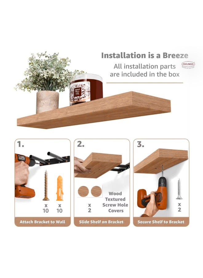 Feelings Floating Wall Shelves Rectangular 40cm Natural 40 x 19.50 x 3.80cm - Image 3