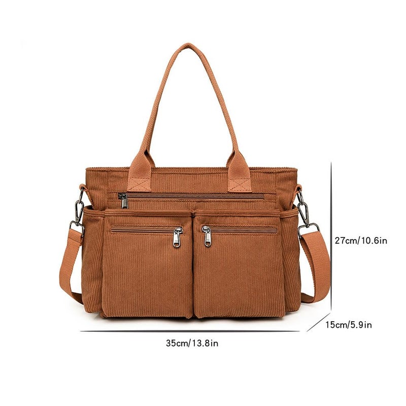 Lamprod Corduroy Crossbody Tote Bag for Women Cute Shoulder Bag Large Messenger Bag Commuter School Purse Handbag Work Multi Pocket(black) - Image 5