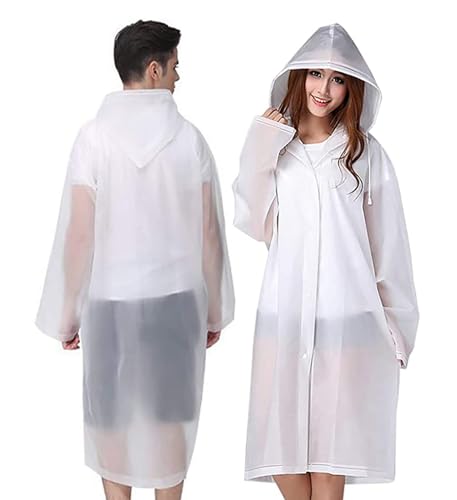 GUKOY Rain Coat Poncho for Adult, 2 Pack Women Men Reusable Raincoats Emergency with Hood and Drawstring (White+White) - Image 1