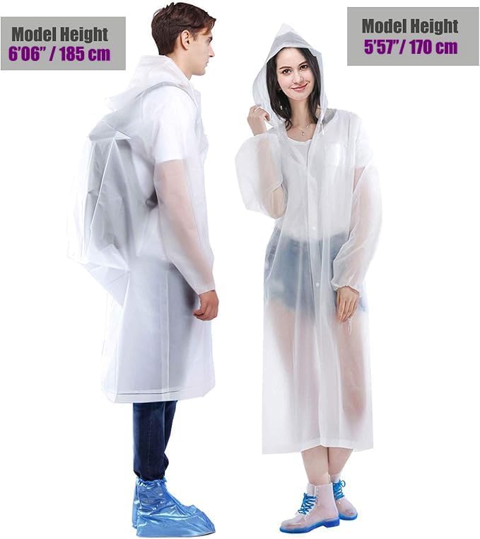 GUKOY Rain Coat Poncho for Adult, 2 Pack Women Men Reusable Raincoats Emergency with Hood and Drawstring (White+White) - Image 5