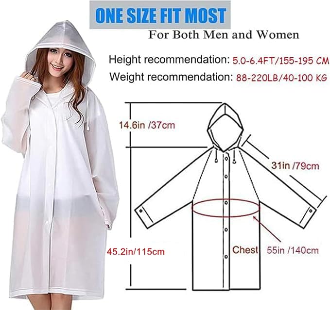 GUKOY Rain Coat Poncho for Adult, 2 Pack Women Men Reusable Raincoats Emergency with Hood and Drawstring (White+White) - Image 3