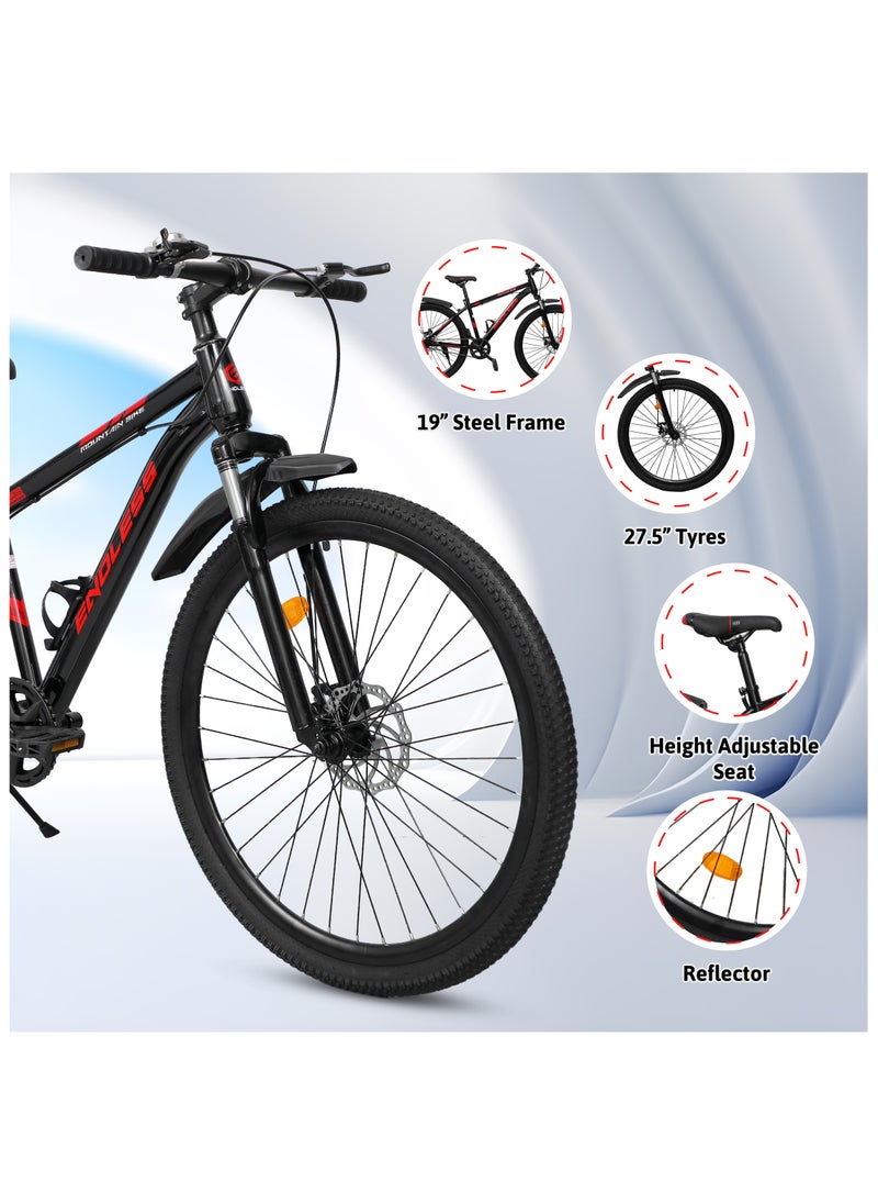 ENDLESS  Endless 27.5" Mountain Bike for Adults | High Carbon Steel 19" Frame, Disc Brakes, Suspension MTB with Front & Rear Mudguards, Adjustable Seat, 2.135" All-Terrain Tires – Perfect for Men & Women  - Image 3