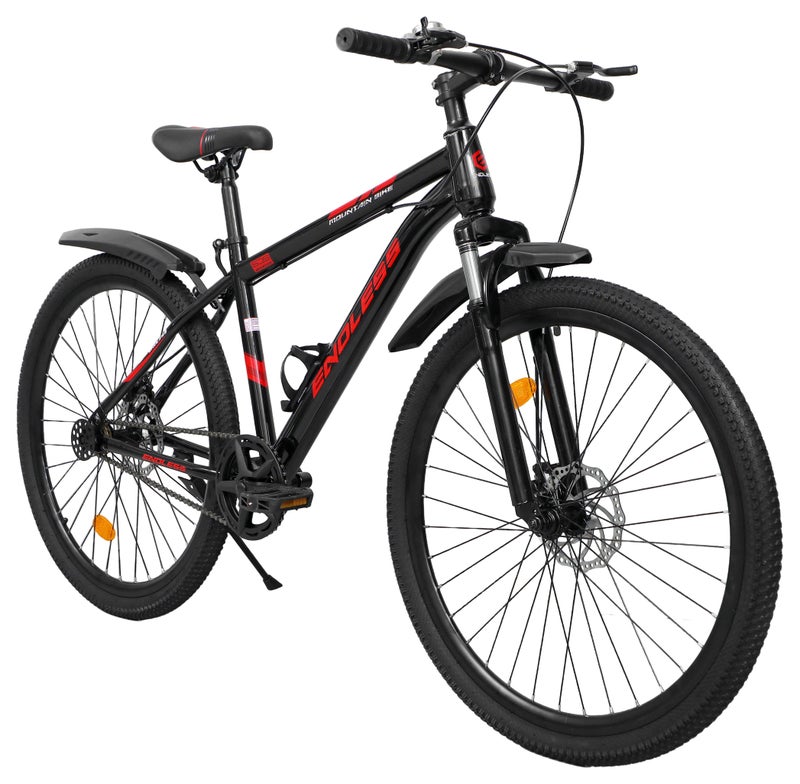 Endless High Carbon Steel 19" Frame, 27.5" Wheels Mountain Bike for Adults|Single Speed|Disc Brakes, With Mud Gaurds Front and Back, Adjustable Seat, All Terrain Tyres of 2.135", Suspension MTB Cycle for Men & Women (Red) - Image 1