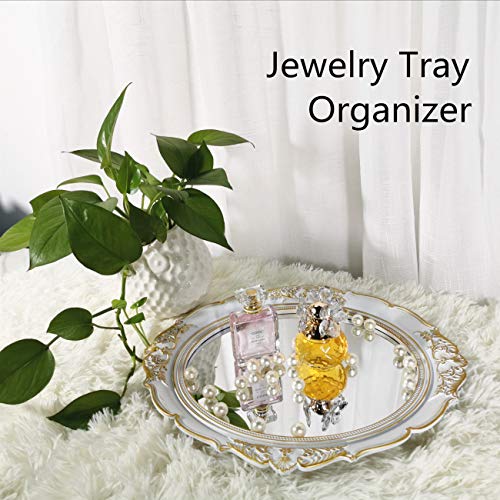 Yamfurga Decorative Hanging Wall Mirror, Vintage Multi-Functional Display, Jewelry & Vanity Trays, Serving Trays, 13" W x 15" L, Golden White - Image 3