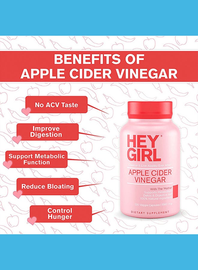 HEY GIRL NUTRITION التغذية خل التفاح 120 كبسولة نباتية - Image 2