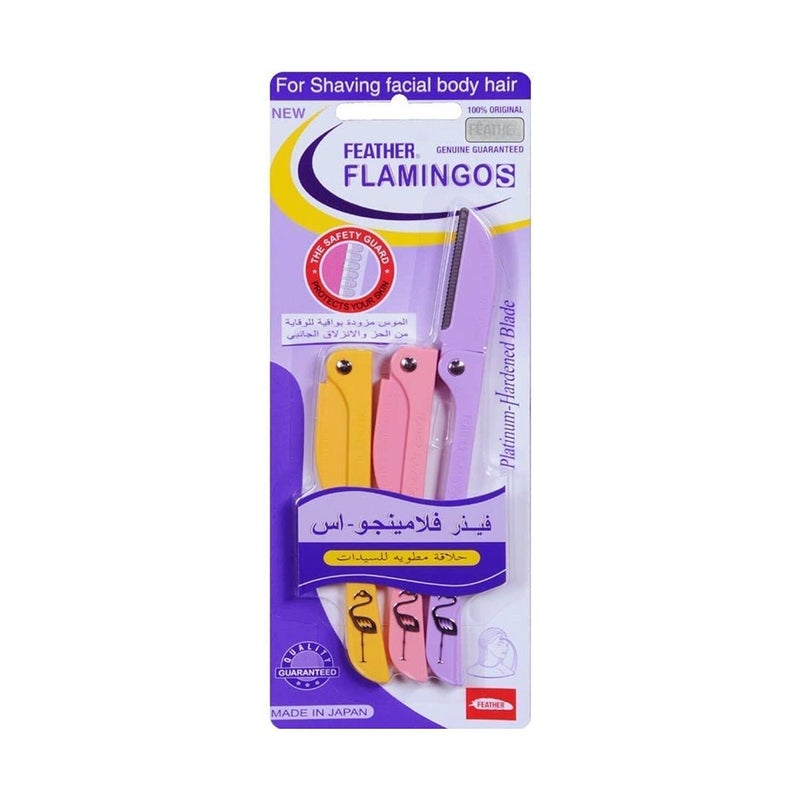 Feather Flamingo Razor For Shaving Facial Body Hair - 3pcs